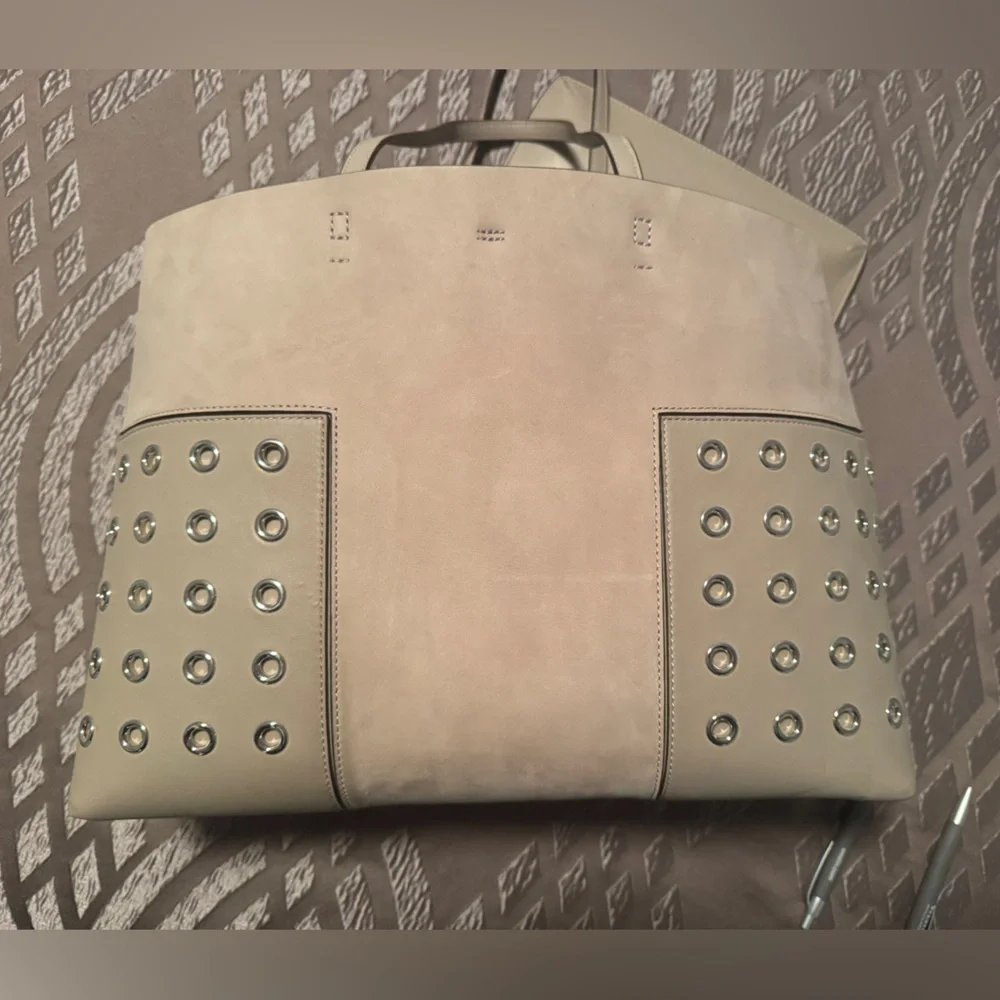 Authentic Tory Burch French Gray Suede and Leather Block T Tote Bag